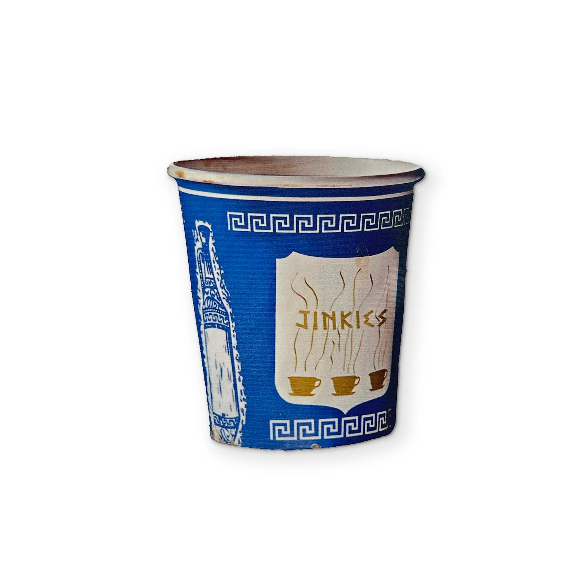 A BLUE BODEGA CUP YOU CAN CLEAN YOUR GLASSES WITH