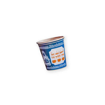 A BLUE BODEGA CUP YOU CAN CLEAN YOUR GLASSES WITH