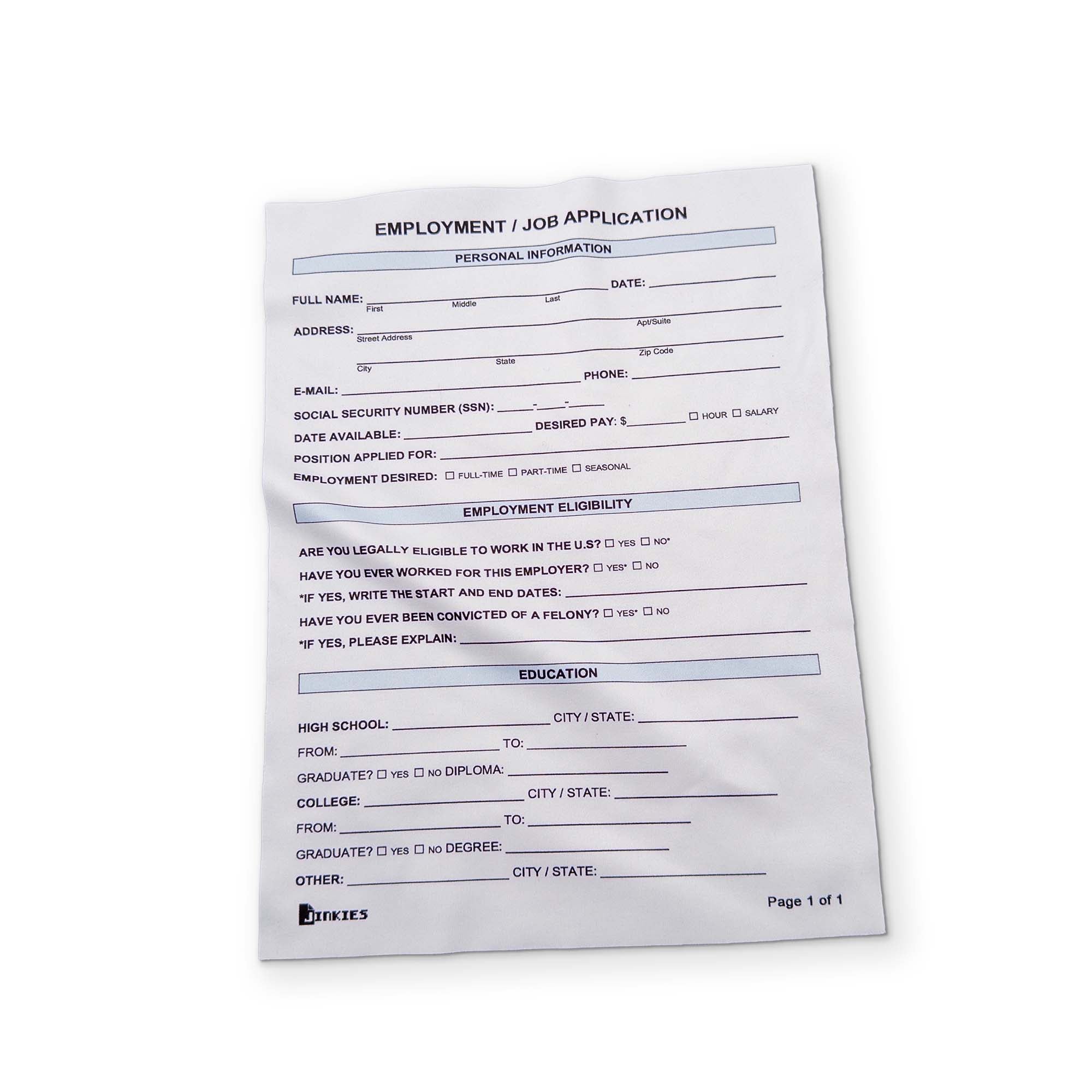 A JOB APPLICATION YOU CAN CLEAN YOUR GLASSES WITH