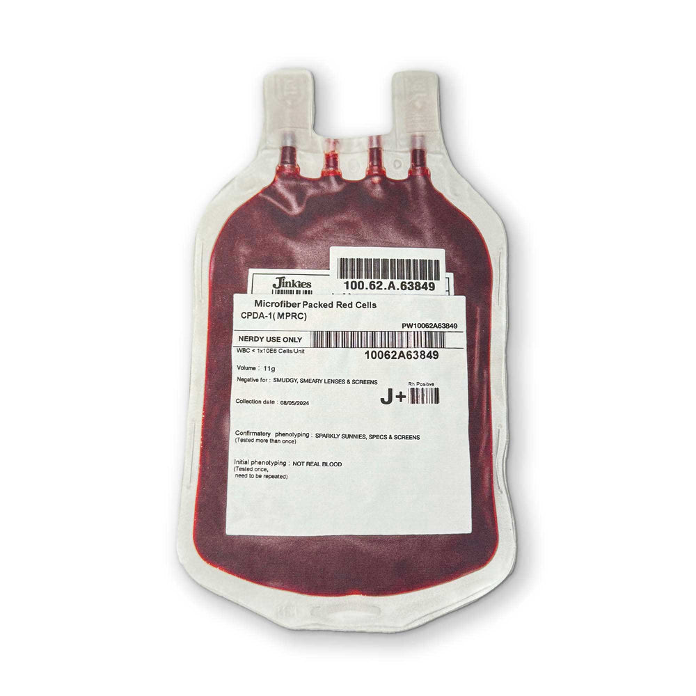 A BAG OF BLOOD YOU CAN CLEAN YOUR GLASSES WITH