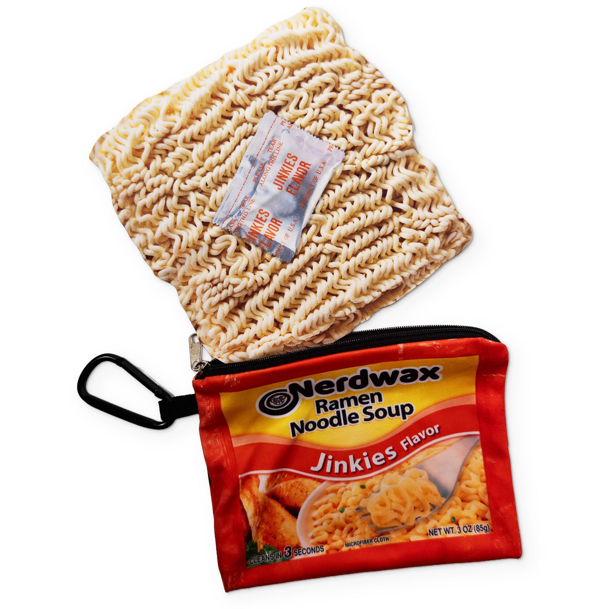 A RAMEN POUCH WITH A NOODLE CLEANING CLOTH INSIDE