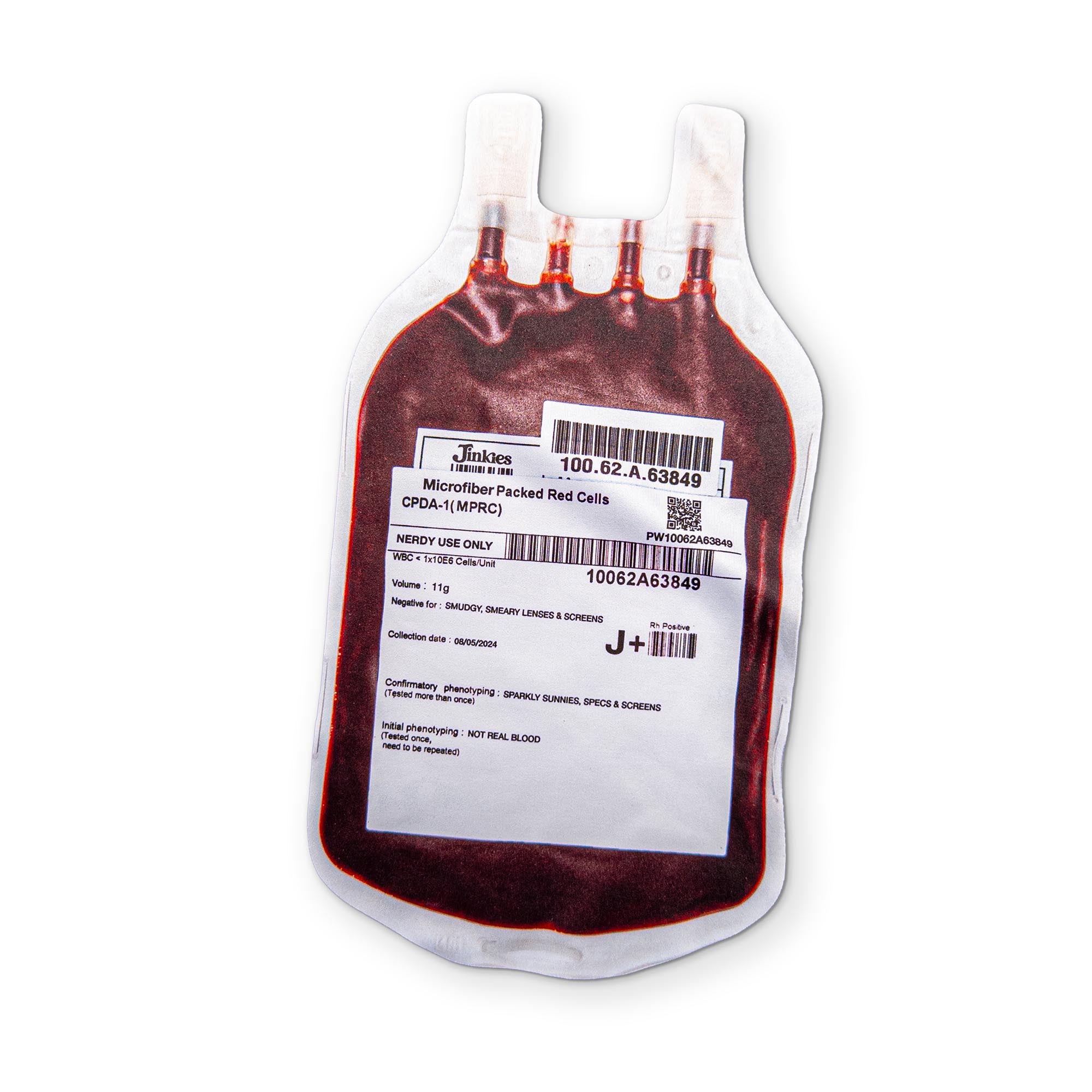 A BAG OF BLOOD YOU CAN CLEAN YOUR GLASSES WITH